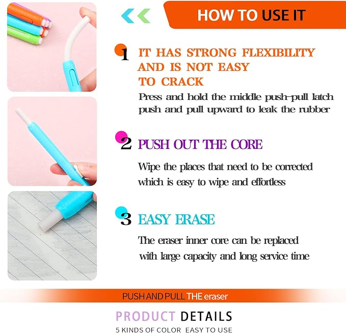 Teling 15 Pcs Retractable Mechanical Eraser Pen, School Pen-Style Erasers - Image 7