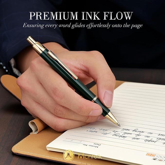 Green lacquer Gel Pen With 24K Gold Finish, Retractable, Gift Pen Set, - Image 3