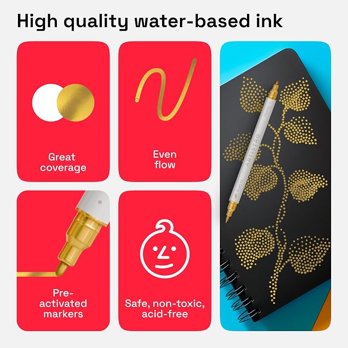 ARTISTRO 5 Gold Dual Tip Brush + Fine Acrylic Paint Markers - Image 4