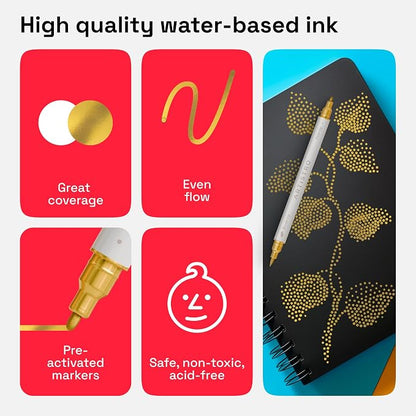 ARTISTRO 5 Gold Dual Tip Brush + Fine Acrylic Paint Markers - Image 4