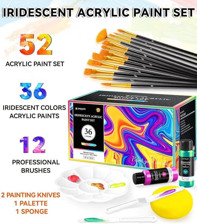 52 PCS Iridescent Acrylic Paint Set - Image 2