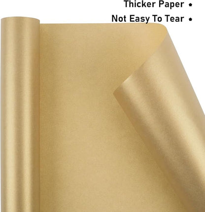 NESCCI Gold Matte Wrapping Paper, Solid Color Pearly-Lustre Paper-3 Roll - Image 3