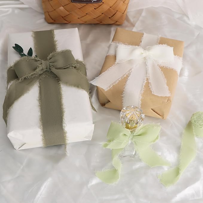TONIFUL 4 Rolls Silk Chiffon Ribbon, 1-1/2 Inch x 22yds, Sage Green Chiffon - Image 3