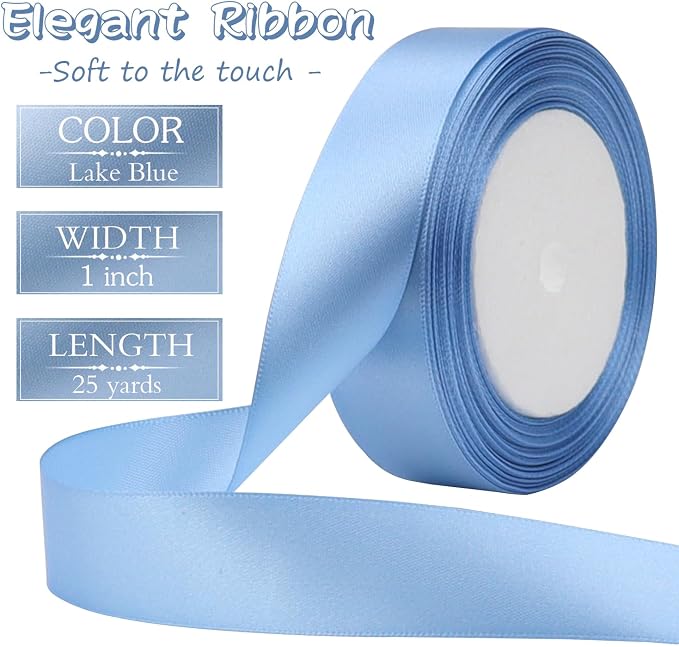 Lake blue Solid Satin Ribbon 1 Inch 25 Yards Solid Polyester Fabric Ribbon - Image 2
