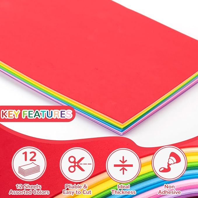 12 Pack Foam Sheets Craft 8 x 12 inch, 12 Colors Eva Foam Paper - Image 4