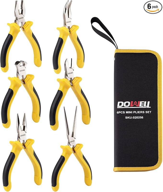 DOWELL 6-piece Mini Pliers Set Needle Nose Diagonal Long Nose Bent Nose End by DOWELL