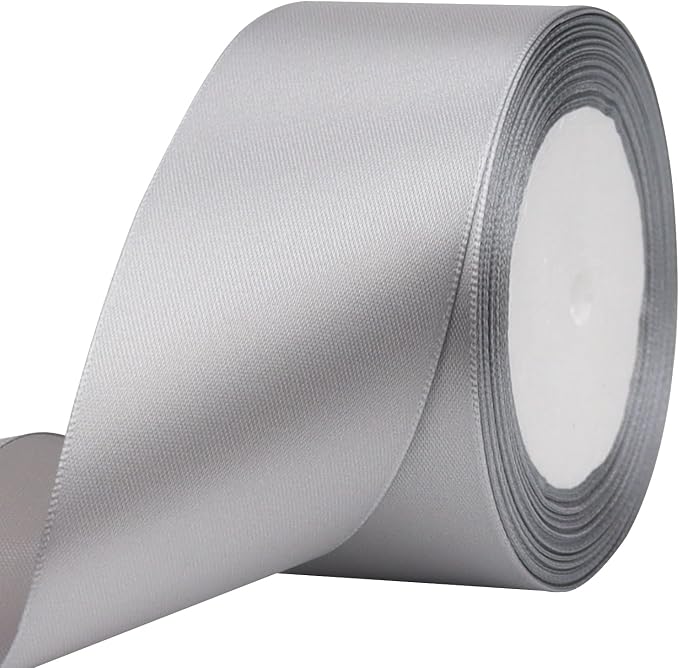 Gray Solid Satin Ribbon 2 Inch 25 Yards Solid Polyester Fabric Ribbon by Riunbb