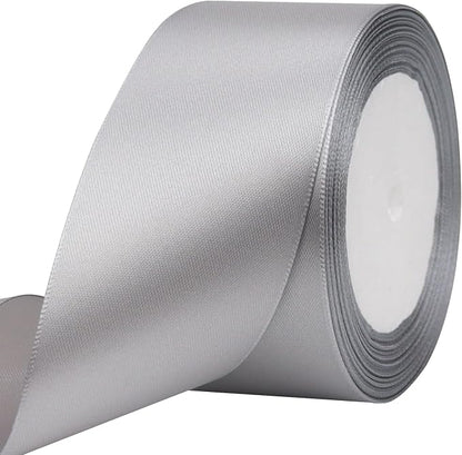 Gray Solid Satin Ribbon 2 Inch 25 Yards Solid Polyester Fabric Ribbon by Riunbb