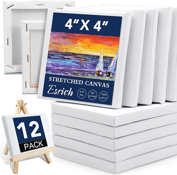 ESRICH Mini Stretched Canvas 12 Pack 4x4inch, 2/5''Profile Art Primed Canvases by ESRICH