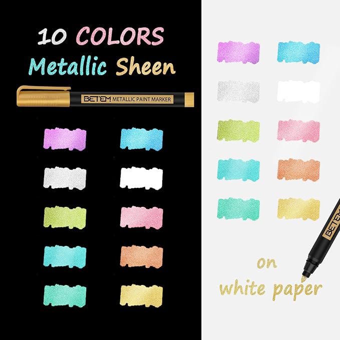 Betem Metallic Paint Markers, 10 Colors Acrylic Paint Metallic Markers - Image 2