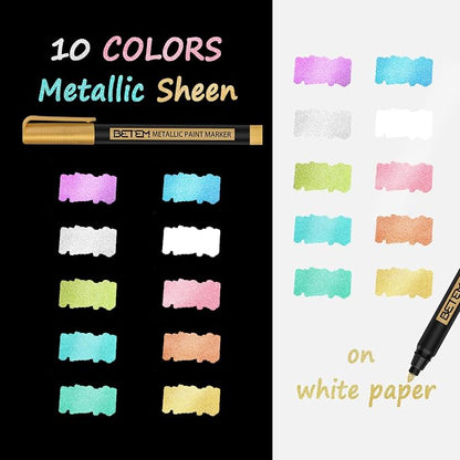 Betem Metallic Paint Markers, 10 Colors Acrylic Paint Metallic Markers - Image 2