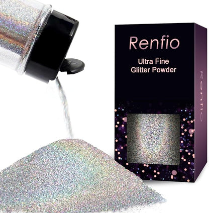 Renfio Holographic Ultra Fine Metallic Resin Glitter 2.11 Oz PET Flakes Crafts by Renfio