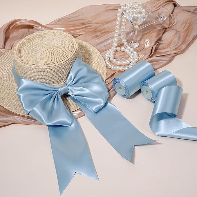 LaRibbons Light Blue Satin Ribbon 3 Inch 10 Yards Double Faced Luxury Baby Blue - Image 4