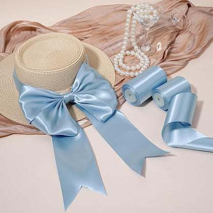 LaRibbons Light Blue Satin Ribbon 3 Inch 10 Yards Double Faced Luxury Baby Blue - Image 4