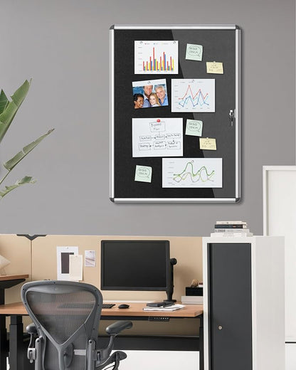 38"x28" Enclosed Bulletin Board, Lockable Weather-Resistant Aluminum Cork - Image 2