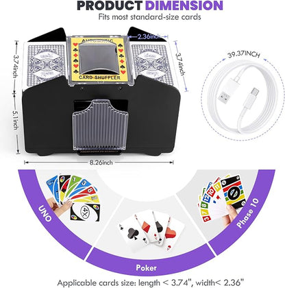 Card Shuffler 4 Deck Automatic, USB-Power & Battery-Operated Electric Shuffler - Image 2