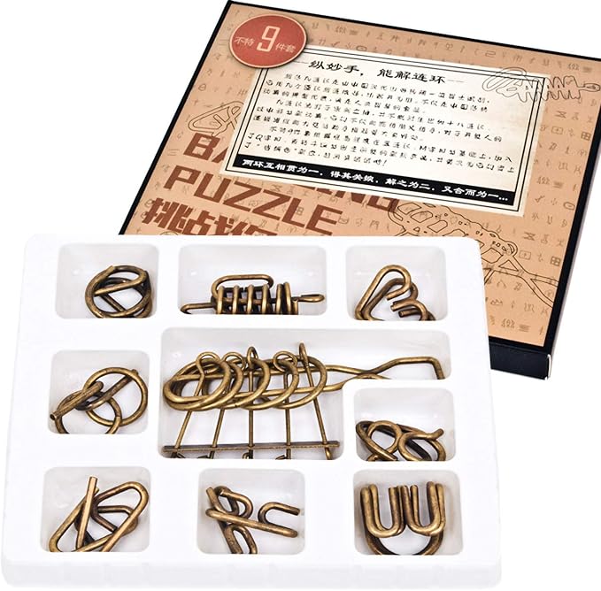 Assorted Ancient Metals Puzzle Brone Color Stress Relief Toys 9 Pack IQ Wire - Image 2