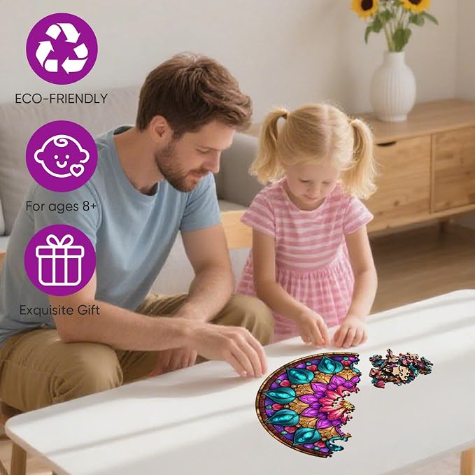 Wooden Puzzles for Adults, Mandala Puzzles 200 Pieces, Unique Shaped Jigsaw - Image 4