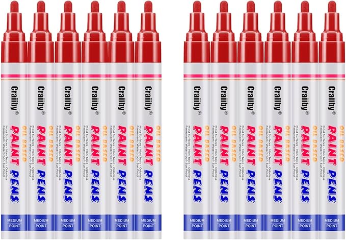 Red Paint Markers, 12 Pack Oil-Based Waterproof Quick Dry Permanent Paint Pen by Craiiby