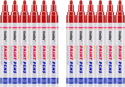 Red Paint Markers, 12 Pack Oil-Based Waterproof Quick Dry Permanent Paint Pen by Craiiby