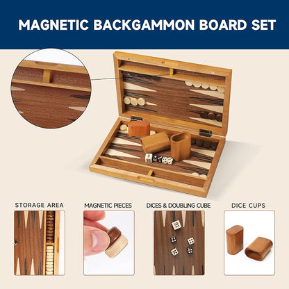 GSE Games & Sports Expert Premium Magnetic Wooden Folding Inlay Backgammon - Image 2