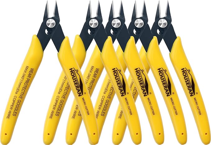 Flush Cutters, 5 Pack, 5 Inch Micro Flush Cut Pliers by HOUSERAN