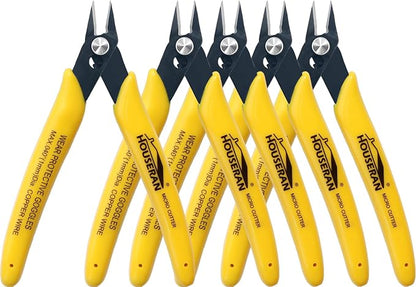 Flush Cutters, 5 Pack, 5 Inch Micro Flush Cut Pliers by HOUSERAN