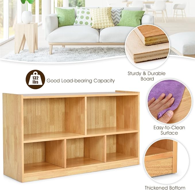 Tangkula 5 Cube Bookcase, 2 Tier Wooden Storage Open Bookshelf, Kid's Playroom - Image 7