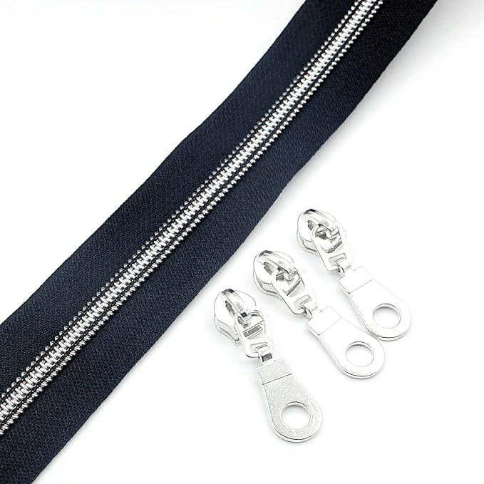 Leekayer #5 Silver Metallic Nylon Coil Zippers by The Yard Bulk 10 Yards Zipper - Image 4