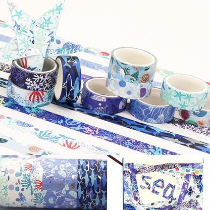 Blue Ocean Washi Tape Set 10 Rolls Bronzing Sea Decorative Masking Tapes - Image 6