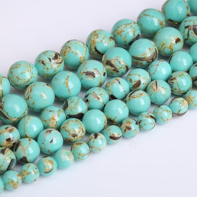 6mm 63pcs Turquoise Beads with Mother of Pearl Blue Howlite Shell Turquoises by NaturalStoneBeads
