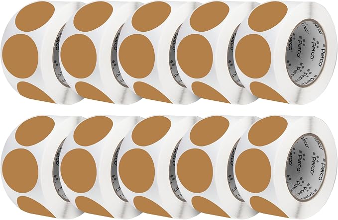 Perco Kraft Brown 3-Inch Perforated Circle Dot Sticker Labels — 10 Rolls by Perco