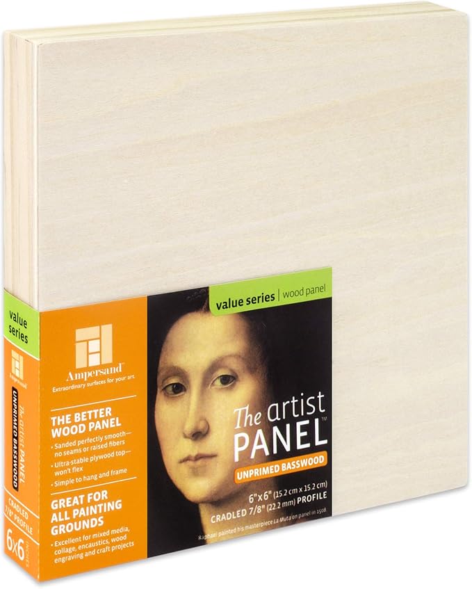 Ampersand Art Supply Unprimed Basswood Artist Panel, 7/8" Cradled Profile 6"x6" by AmpersandArtSupply