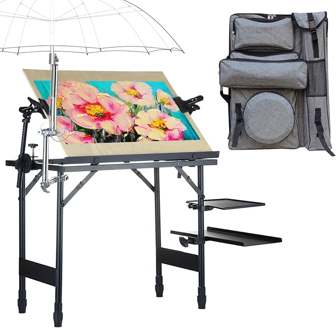 Artist Easel Stand Metal Foldable Portable Ergonomic Adjustable Easel by CWPW