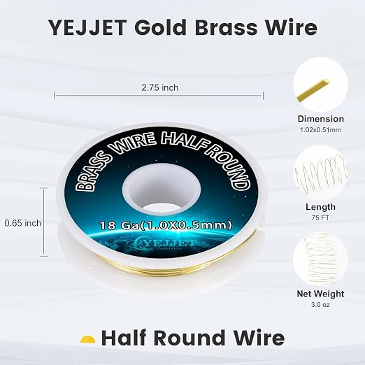 18 Gauge Brass Wire Half Round 1.02x0.51mm - Image 3