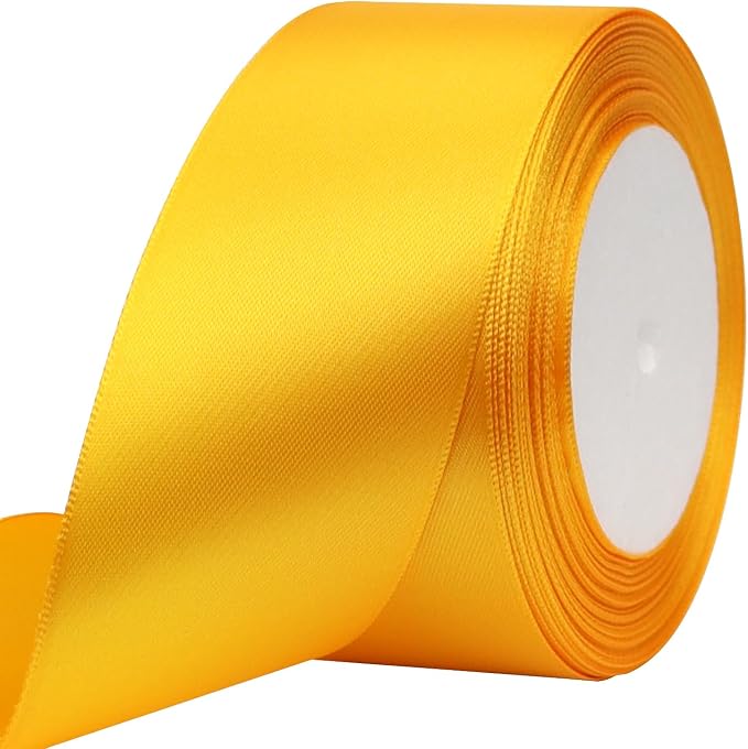 Yellow Solid Satin Ribbon 2 Inch 25 Yards Solid Polyester Fabric Ribbon by Riunbb