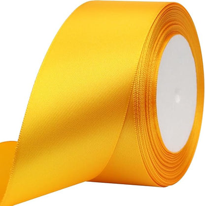 Yellow Solid Satin Ribbon 2 Inch 25 Yards Solid Polyester Fabric Ribbon by Riunbb