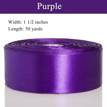 1 1/2 Inch Purple Solid Satin Ribbon, 50 Yards Craft Fabric Ribbon - Image 3