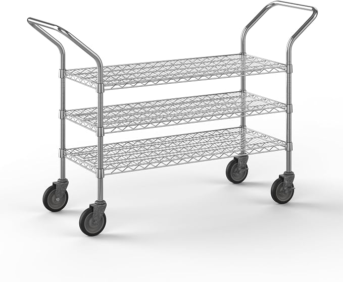 18" W x 42" L x 36" H Chrome Heavy Duty Utility Cart | 3-Tier | NSF Commercial by Regal+Altair