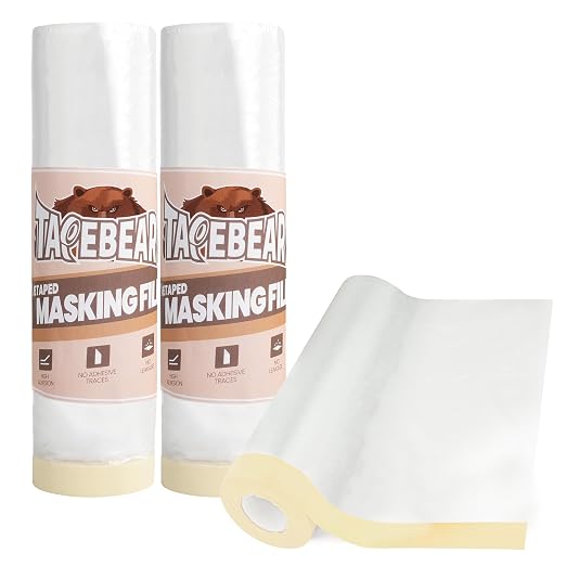 TAPEBEAR Pre-Taped Masking Film 9feet x 90feet, Plastic Cover by TAPEBEAR