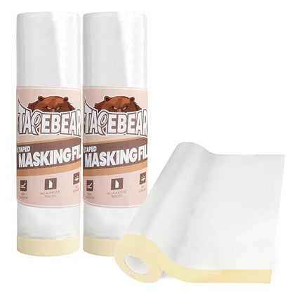 TAPEBEAR Pre-Taped Masking Film 9feet x 90feet, Plastic Cover by TAPEBEAR