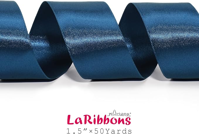 LaRibbons Navy Satin Ribbon 1 1/2 Inch 50 Yards Luxury Double Faced Blue Silk - Image 5