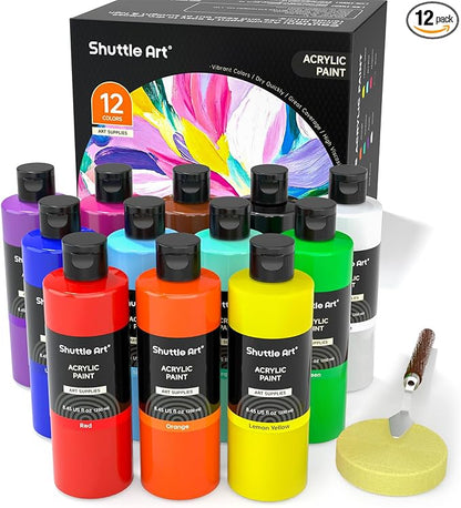 Shuttle Art 12 Colors Acrylic Paint, 250ml/8.45oz Bottles Acrylic Paint Set by ShuttleArt