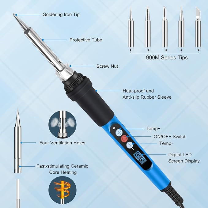 Soldering Iron Kit, 90W 110V Fast Heat up LCD Digital Soldering Gun kit - Image 4