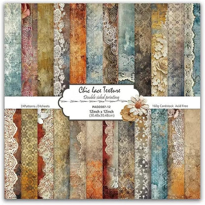 Vintage Lace Pattern Scrapbook Paper Pad 12×12, 24 Sheets Double-Sided Coffee by iKammo