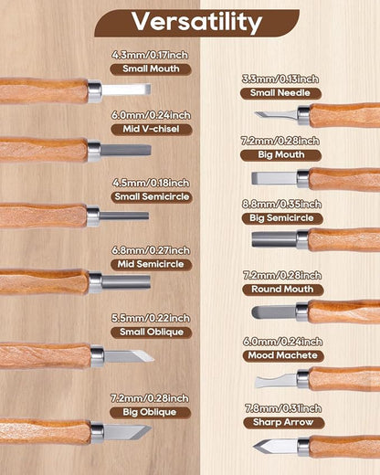 UCEC 12 Pack Linocut Wood Carving Tools Set Linoleum Hand Wood Carving Kit - Image 2