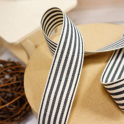 CT CRAFT LLC Ivory Cotton Black Stripes Ribbon 1" x 10 Yards - Image 4