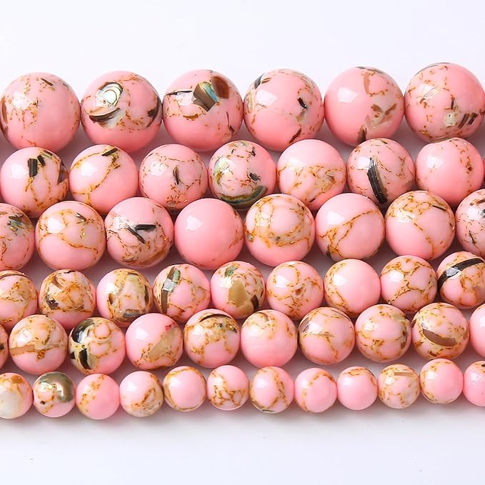 72PCS 10MM Pink Shell Turquoise Stone Beads by Unknown