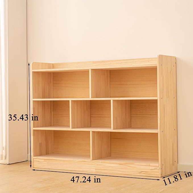 Wooden 7 Compartment Storage Cabinet Organizer Kids 3 Tier Wood Bookshelf - Image 3