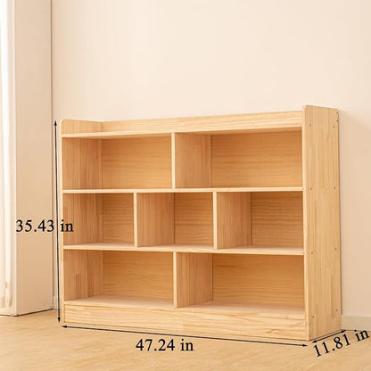 Wooden 7 Compartment Storage Cabinet Organizer Kids 3 Tier Wood Bookshelf - Image 3